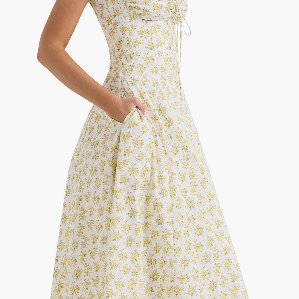 House of CB Yellow Floral Midi Dress plus cup